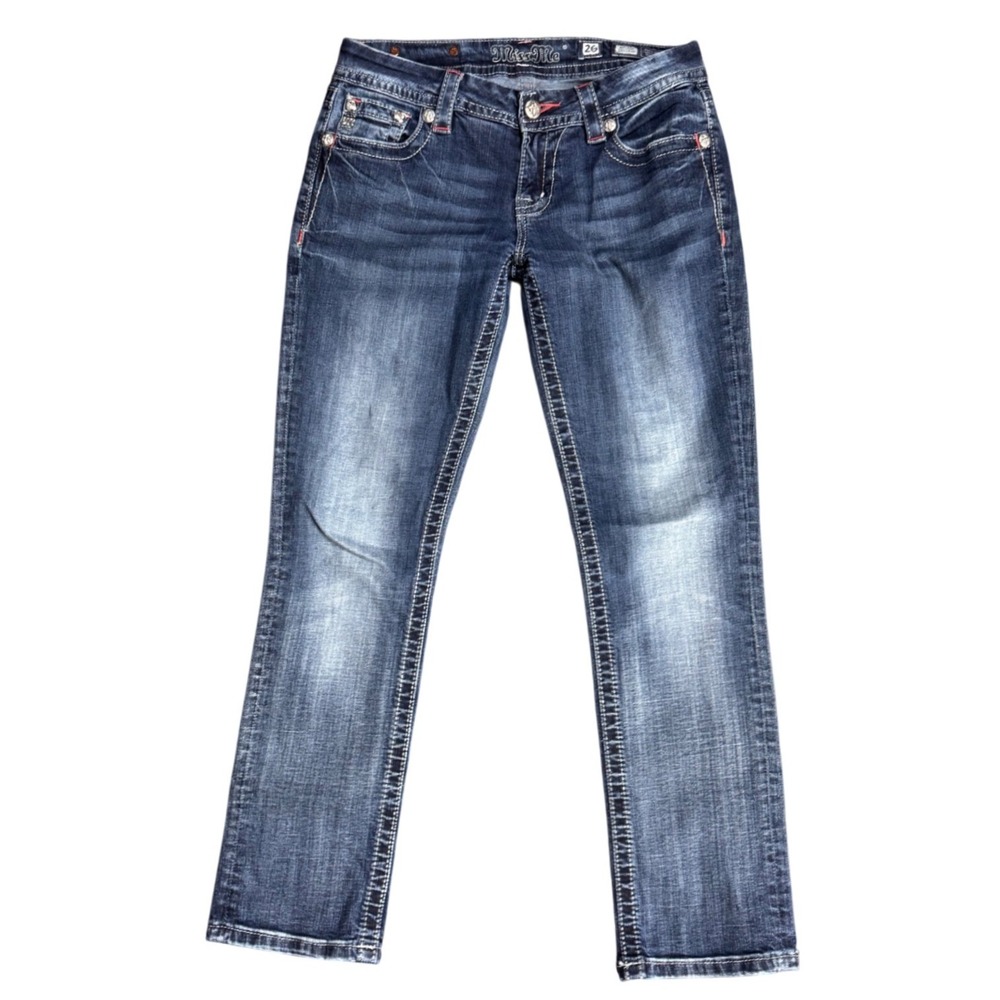 Miss Me Easy Crop Mid Rise Dark Wash Embellished‎ Aztec Jeans Size 26 JE8161EC4